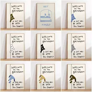 Funny Cat Canvas Painting Vintage Fashion Bathroom Wall Art Decor Art Home Wall Decor Canvas Poster