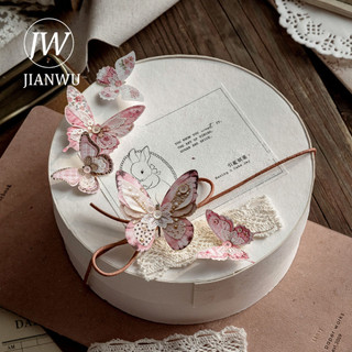 JIANWU Kéo Bướm Series Vintage Phong Cảnh Chất Liệu Cắt Dán Thêu Sò Nhãn Dán Sáng Tạo DIY Tạp Chí Văn Phòng Phẩm