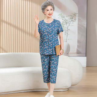 Hàng sẵn có Áo len Cardigan người cao tuổi trung niên Bộ đồ ngủ bằng lụa cotton dành cho nữ Mùa hè Bộ đồ ngắn tay của bà mẹ Bộ đồ cotton nhân tạo Quần áo gia đình bà già Cảm giác cao cấp Quà tặng ngày của mẹ