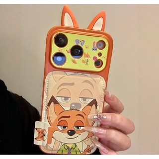 Ốp điện thoại hình thỏ cáo da tai ba chiều dễ thương phù hợp cho iphone17 Pro Max 16 15 14 Pro Max bảo vệ camera chống sốc chống rơi mặt sau cứng