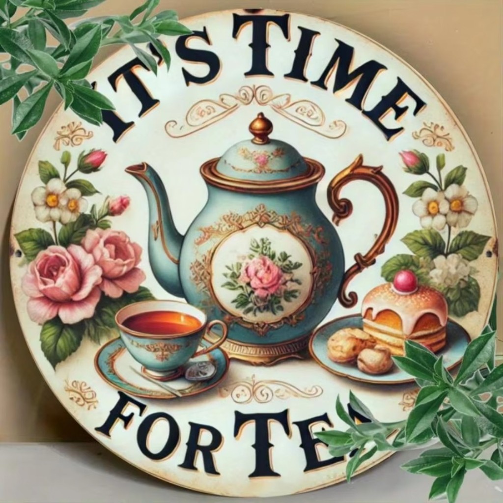 CIFbuy Vintage Trà Chủ Đề Tròn Kim Loại Ký Ấm Trà Hoa Văn Ấm Áp Nhà Bếp Treo Tường Nghệ Thuật Để Bàn Kệ Trang Trí Phòng Khách Cafe