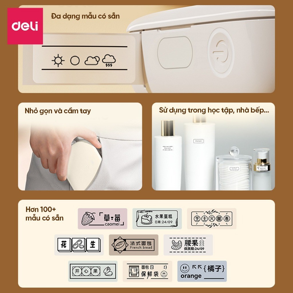 Máy In Nhãn Mini ES440 Deli, Máy In Nhiệt Cầm Tay Bluetooth In Tem Nhãn, Logo, Sticker Không Cần Mực