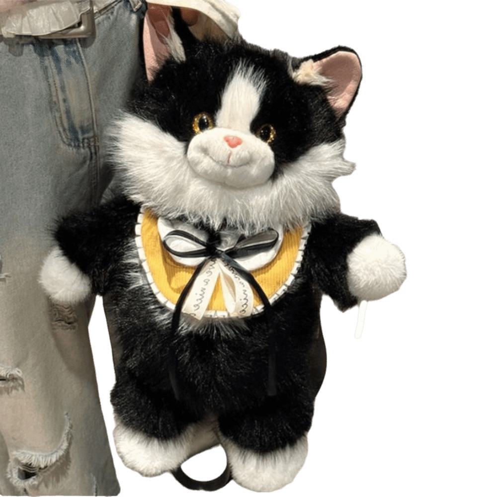 KANGN Mô Phỏng Ba Lô Mèo Sang Trọng, Ba Lô Ragdoll Sang Trọng Dung Tích Nhỏ Mềm Mại, Kawaii Hoạt Hình Dễ Thương Con Rối Túi Đeo Vai Mèo Lưu Trữ Du Lịch