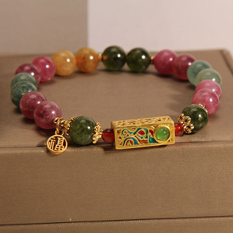 Phong Cách Mới Tourmaline Vòng Tay Nữ Niche Sang Trọng May Mắn Giàu Có Pha Lê Lắc Tay