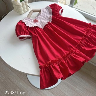 [8-26kg] Váy Đỏ Noel Tết Đuôi Cá Cổ Bèo Chất Thô Lụa Cho Bé Gái