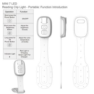 Đèn sách kẹp OUSXA, Đèn đọc sách LED siêu mỏng có thể sạc lại, Chăm sóc mắt với độ sáng có thể điều chỉnh độ sáng Đèn sách Mini 2 trong 1 Du lịch
