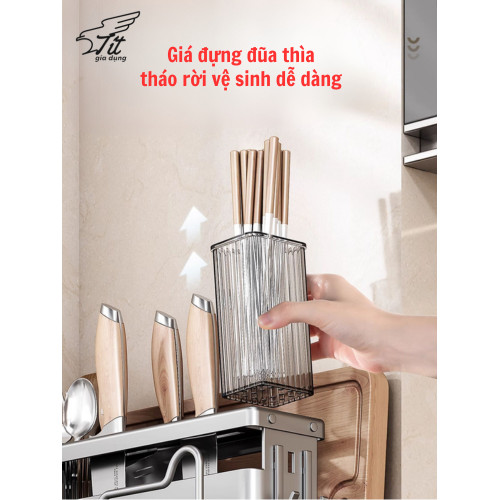 Kệ Cài Dao Thớt, Đựng Đũa Thìa Muỗng Úp Vung Nồi Đa Năng INOX 304 Cao Cấp Không Gỉ Thế Hệ Mới MKS017