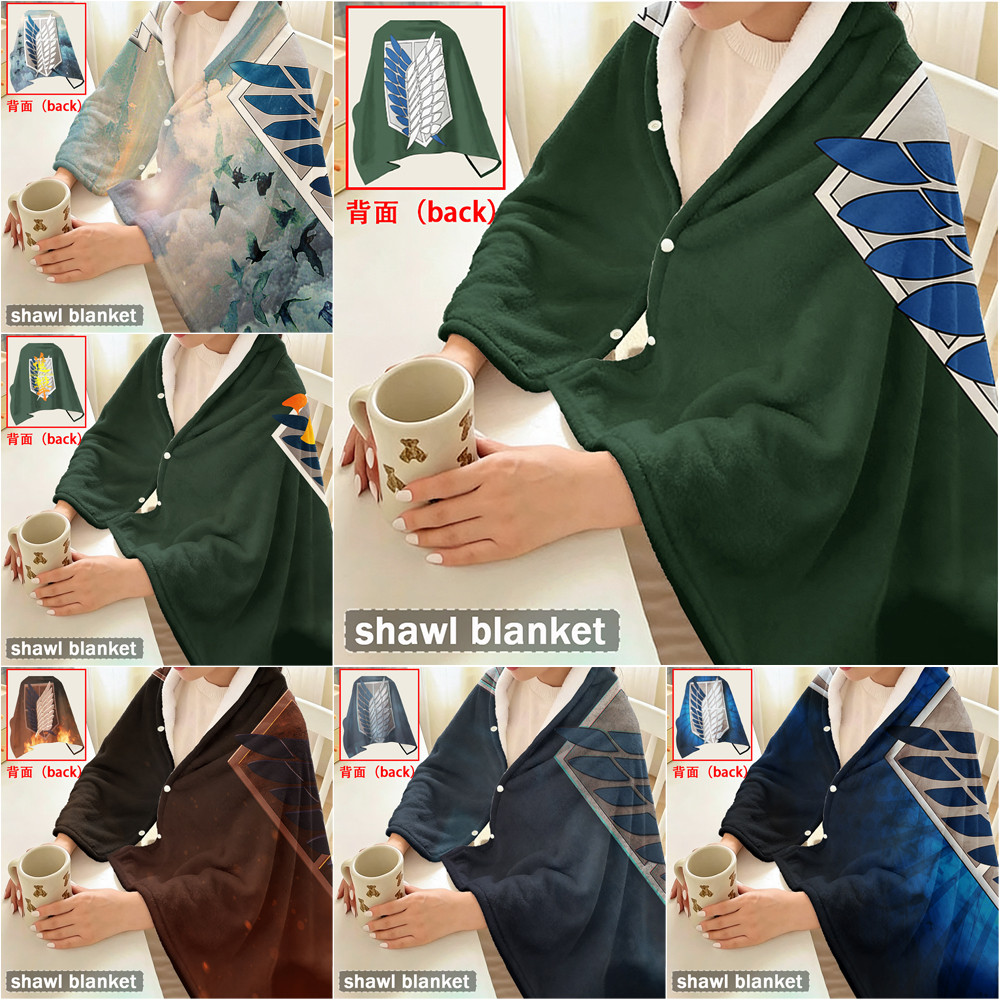 Chăn nút bấm Attack on Titan Logo Flannel, Khăn choàng Flannel đa chức năng Logo của Đoàn Hướng đạo, có thể đeo để sử dụng trong văn phòng, Thiết bị du lịch ngoài trời.