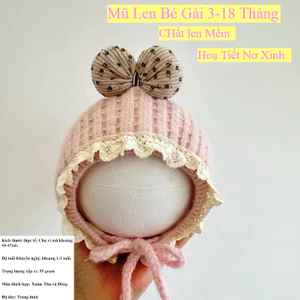 Mũ Len Trẻ Sơ Sinh Từ 3 Đến 18 Tháng, Vải Len Mềm Có Dây Buộc