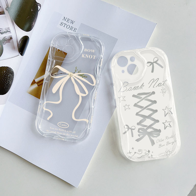 Ốp lưng trong suốt gợn sóng kem cho OPPO A3X A5i A96 A95 A93 A77S A76 A74 A60 A58 A57 A54 A53 A38 A33 A18 A17K A16K A15S A7 A5S A3S F11 Reno 5 Motif Yellow Bowknot DPCE342 & DPCE343