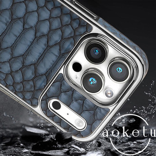 Họa tiết da rắn thích hợp cho vỏ điện thoại Apple 17 Promax, da thật, iPhone 16 Pro sang trọng nhẹ, vỏ hút từ tính mạ điện 15 / 14 / 13 / 12