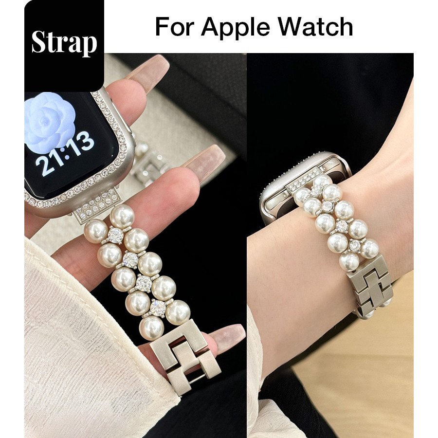 Dây đeo ngọc trai hai hàng bên ngọc trai phù hợp cho Apple Watch S11 SE3 Ultra3 S10 S9 S8 SE S7 S6 Ultra 49mm 46mm 42mm 40mm 44mm 41mm 45mm Dây đeo cổ tay
