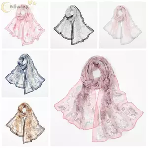 Khăn Voan Ediwany thiết kế thanh lịch cổ điển, họa tiết in hình thoáng khí, phù hợp cho nữ chống nắng