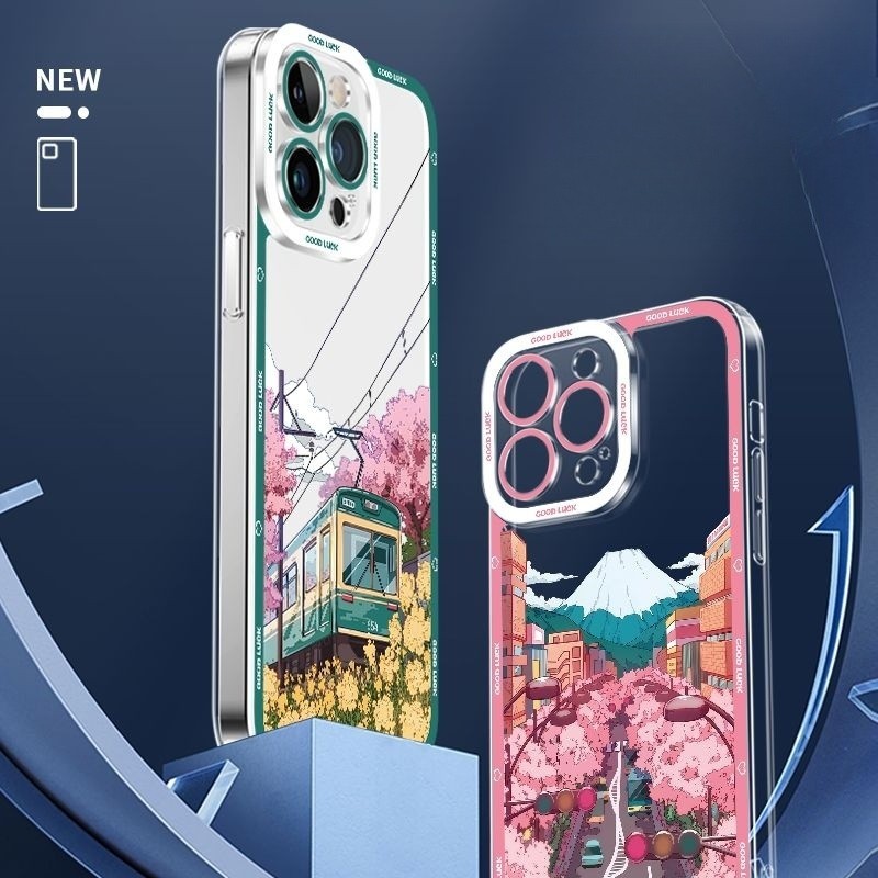 Nhật Bản Anime Mount Fuji Street Phong Cảnh Điện Thoại Di Động Dành Cho IPhone 17 AIR 17 11 15 Pro Max Plus Vỏ Mềm Trong Suốt Silicon