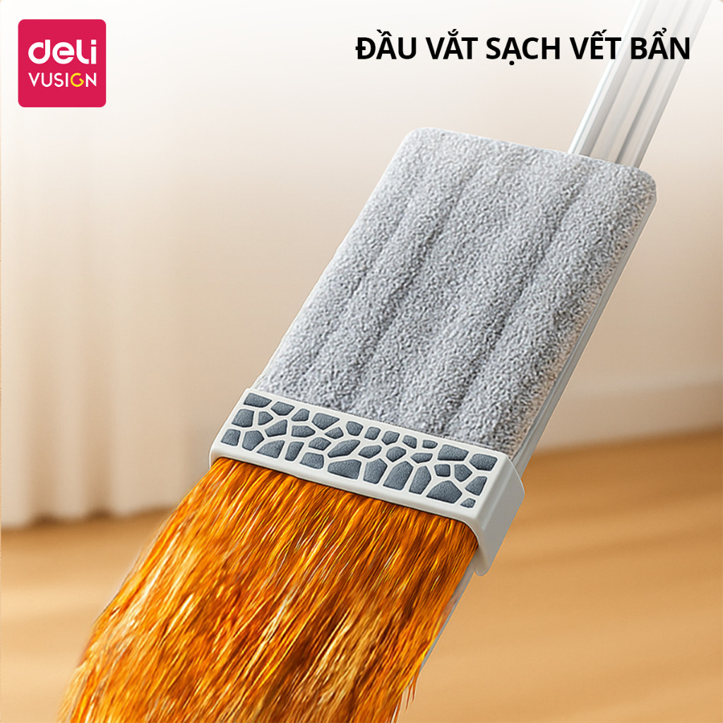 Cây Lau Nhà Tự Vắt Deli Vusign  Đầu Xoay 360 Độ Linh Hoạt KÈM 2 BÔNG Chổi Lau Nhà Thông Minh Lau Sạch Mọi Góc