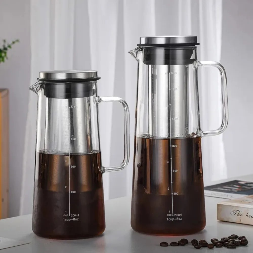 Bình Pha Cà Phê Lạnh Cold Brew 1000ml 1400ml Thủy Tinh Borosilicate Có Lưới Lọc Inox 304 Chịu Nhiệt
