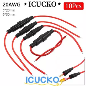 ICUCKO Vỏ giá đỡ cầu chì 5x20mm/6x30mm 250V, kèm cáp 20AWG, loại vít, dùng cho ống cầu chì