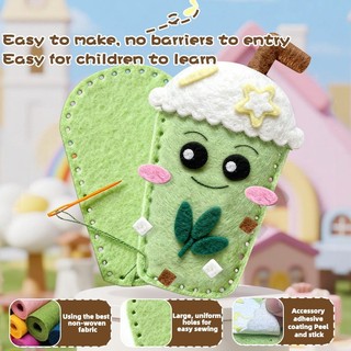 【BabyJoy】Set DIY trà sữa siêu xinh,Bộ dụng cụ tự làm thêu,làm móc khóa treo túi,Kèm Len, Kim An Toàn & Phụ Kiện