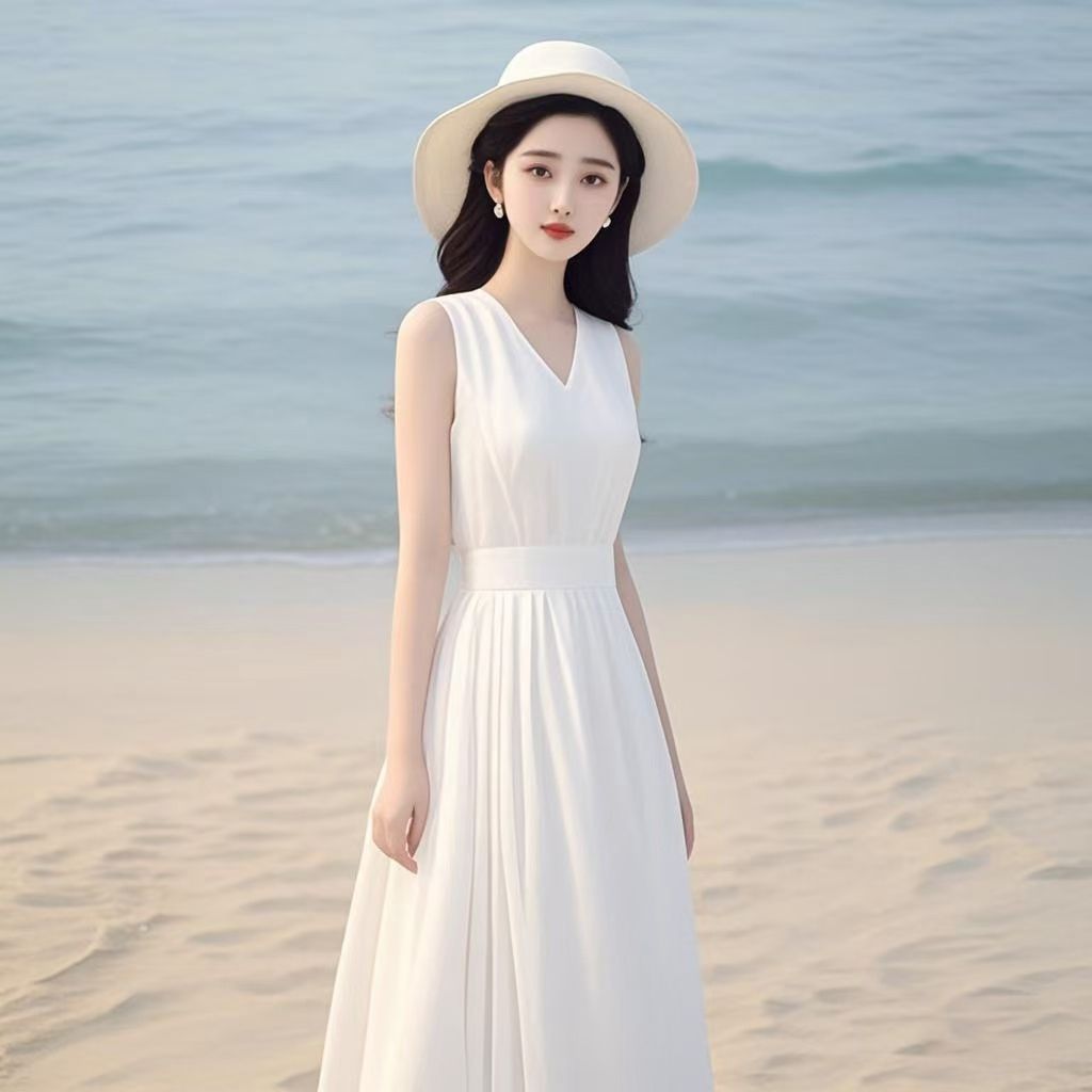 Dầm maxi nữ cổ chữ V siêu xinh mùa hè, nhẹ nhàng, thanh lịch và duyên dáng, thích hợp mặc đi biển.