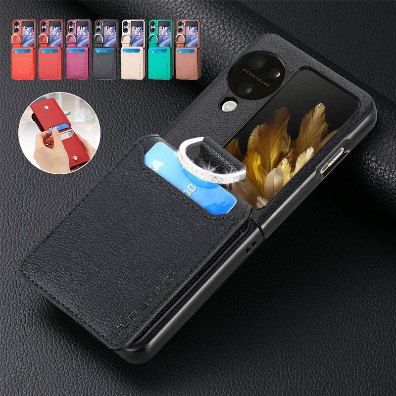 Mimi Sang Trọng Da PU Ốp lưng OPPO Find N3 Flip N2 Ví Lật Nhẫn Đựng Thẻ Bảo Vệ Mặt Sau Chống Sốc Flip7 Flip6