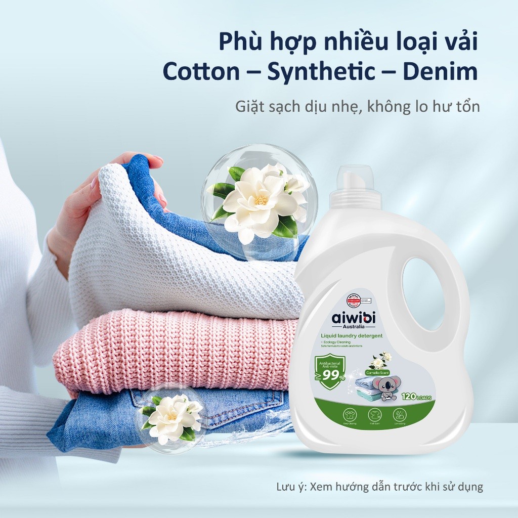 Nước Giặt Aiwibi Cho Bé Bảo Vệ Quần Áo Mềm Mại, Dịu Nhẹ - Hương Camellia