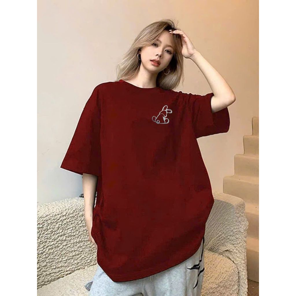 Áo phông basic dáng rộng tay lỡ, thời trang và thoải mái - lựa chọn hoàn hảo -hình con thỏ -thoitrangqa