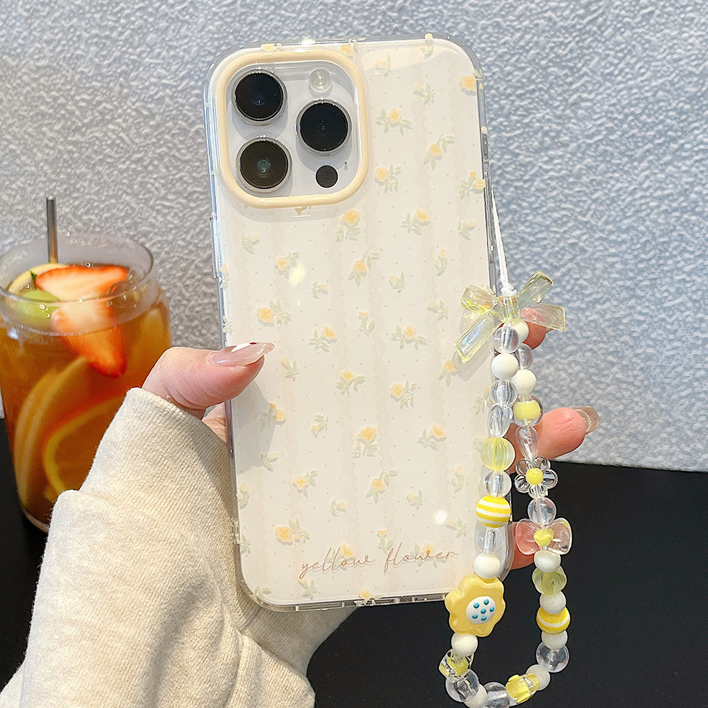 Ốp Điện Thoại Acrylic Hoa Vàng Tươi + Dây Xích Cho iPhone 17 Pro Max 16 15 14 13 Vỏ Bảo Vệ Chống Sốc