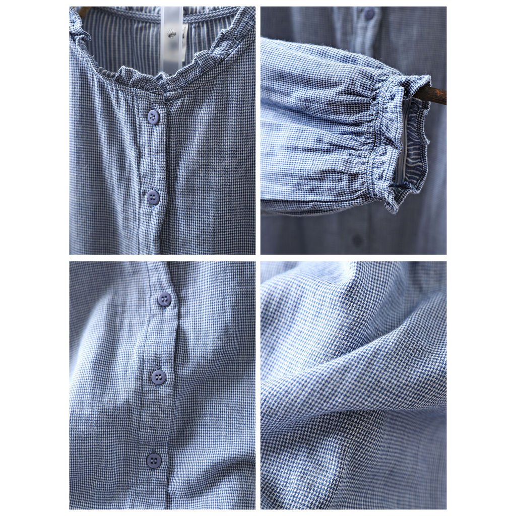 Áo sơ mi nữ tay dài kẻ sọc, 100% sợi cotton cao cấp, sẵn sàng