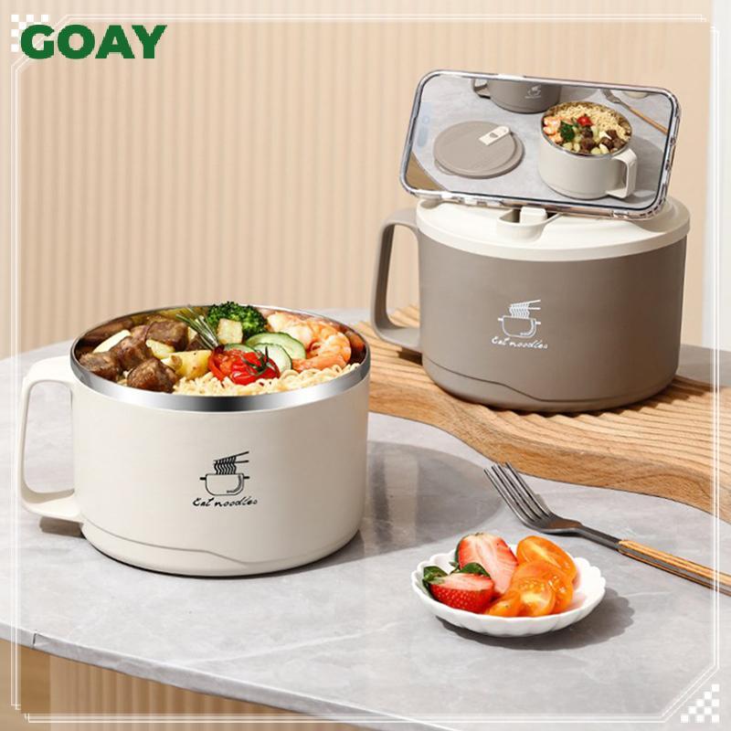 GOAY 304 Bát Xốp Inox Dung Tích Lớn Hai Lớp Chống Bỏng Hộp Cơm Trưa Có Bộ Đồ Ăn / Nắp Có Thể Thoát Nước Ramen Bát VN