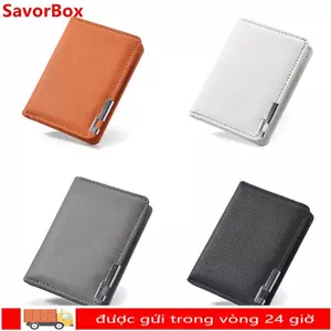 Ví đựng tiền xu SAVORBOX, Ví nam cổ điển hai lần bằng da PU, Cam đen xám trắng siêu mỏng Ví mỏng Kẹp tiền Thẻ tín dụng