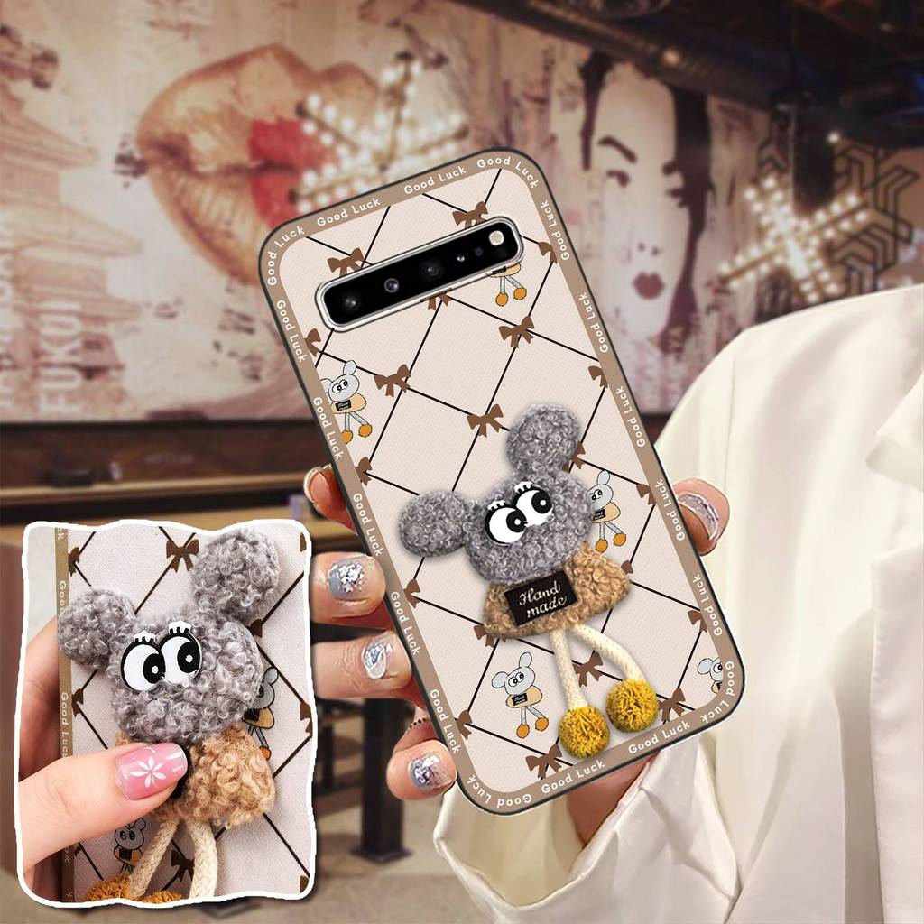 Ốp Điện Thoại TPU Dễ Thương Cho Samsung Galaxy S10 5G / SM-G977N 3D Chống Sốc Bọc Toàn Bộ Silicon Bảo Vệ Bền Ba Chiều Mặt Sau Vải Chống Bụi Bẩn Miếng Dán Thêu Sang Trọng