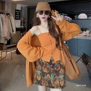 Bộ Áo len dệt kim kiểu hot girl, áo cardigan, chân váy ôm sát họa tiết hoa trẻ trung cho Nữ