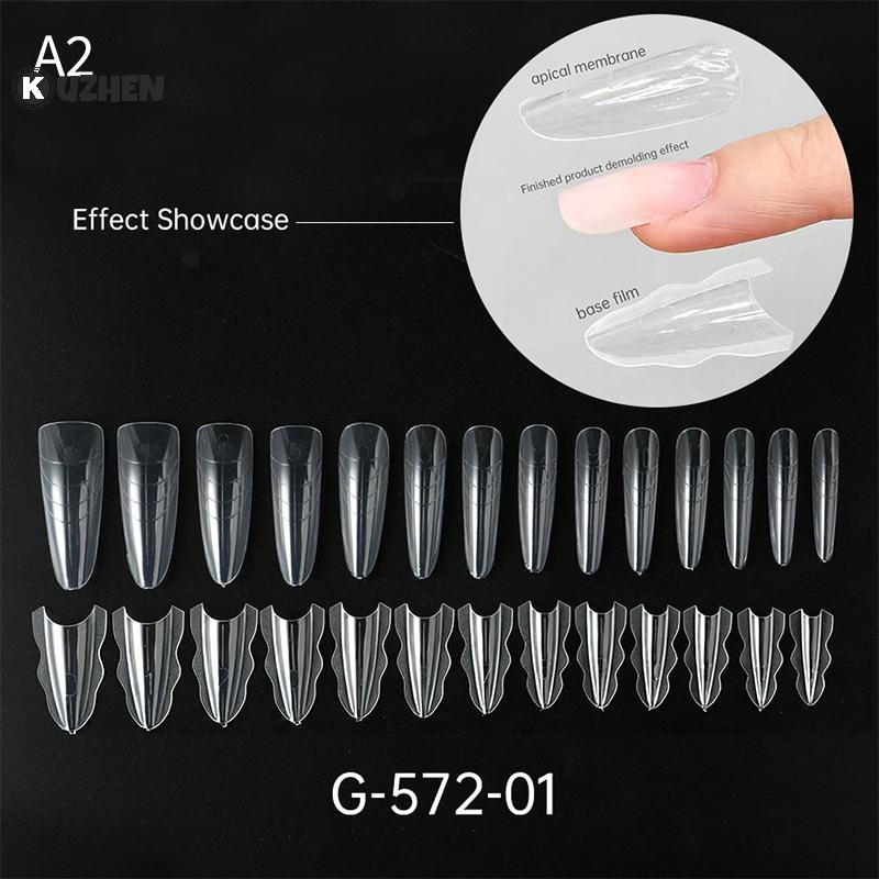 KUZHEN 60 Chiếc Sandwich Dual Nail Form Quan Tài Hạnh Nhân Móng Tay Mẫu 15 Kích Thước Có Thể Tái Sử Dụng Trên Đáy Hình Dạng Móng Tay Nghệ Thuật Nối Dài Top Khuôn Đáy Khuôn HOT