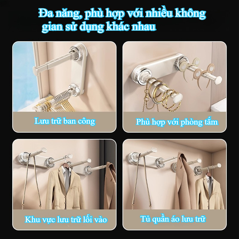 Giá Treo Quần Áo Hút Chân Không – Hút Siêu Chắc, Lắp Đặt Dễ Dàng, Không Cần Keo Hay Khoan, Có Thể Kéo Dài Hoặc Gấp Gọn