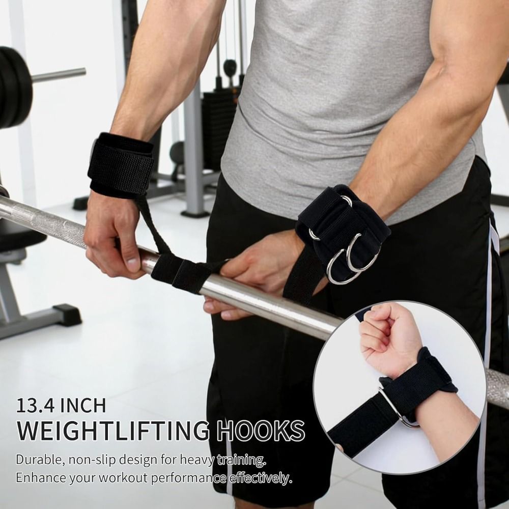 Hobbyin - Dây đeo nâng tạ và cổ tay chống trượt có D-Ring, phù hợp cho tập luyện hạng nặng tại nhà hoặc gym