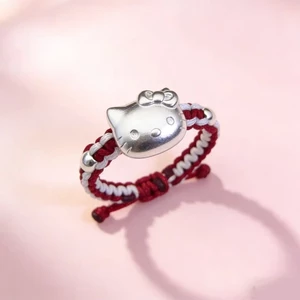 Bạc Nguyên Chất 999hellokitty Nhẫn Dệt Tay Bạc Hello Kitty Trượt Kéo Nhẫn Bạn Gái Quà Tặng Sinh Nhật