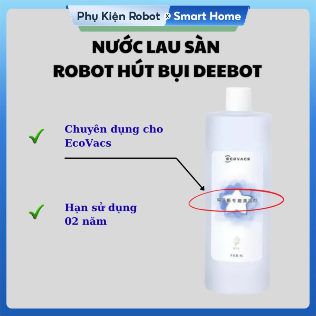Nước lau sàn cho robot hút bụi Ecovacs Deebot - 1 Lít để sử dụng cho các dòng robot hút bụi Deebot