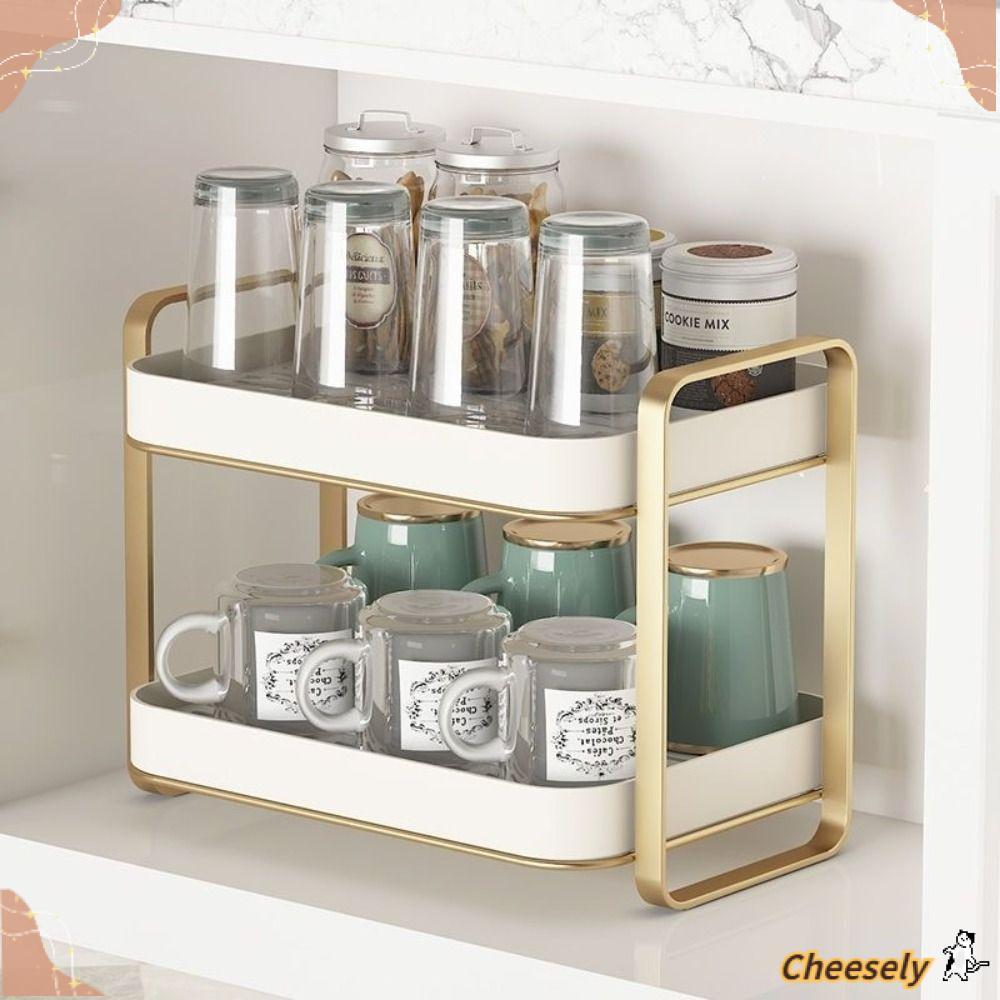 Giá đỡ cốc CHEESELY, Giá đỡ ly rượu đa chức năng hai lớp, có khay thoát nước Giá đựng cốc gia đình Nhà bếp