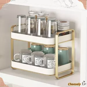 Giá đỡ cốc CHEESELY, Giá đỡ ly rượu đa chức năng hai lớp, có khay thoát nước Giá đựng cốc gia đình Nhà bếp