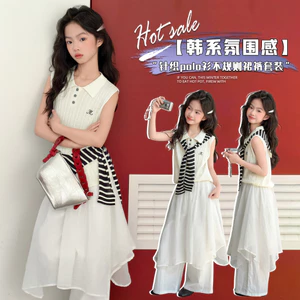 Áo sơ mi polo dệt kim không tay cho bé gái Mùa hè Phong cách mới Nút thời trang trẻ em Áo mỏng