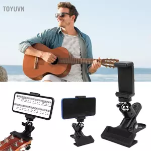 Toyuvn Toyuvn Funien Metal Guitar Bass Giá đỡ điện thoại phát sóng trực tiếp Giá đỡ đầu đàn Ukulele Phù hợp với điện thoại di động Chiều rộng 5,5cm-7,5cm Xoay 360 Đầu nối máy ảnh phổ thông + Nhựa
