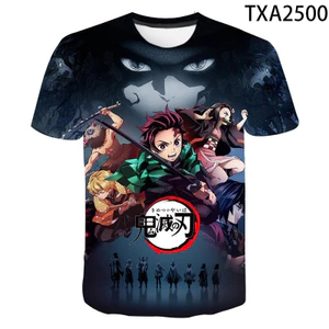 Mùa Hè Áo Thun Cổ Tròn Tay Ngắn Cho Nam Nữ, Thiết Kế Anime Demon Slayer 3D