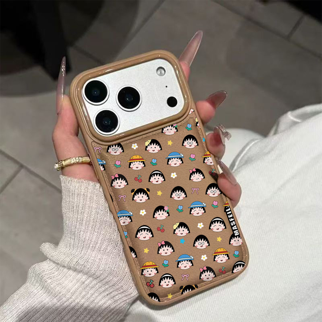 Ốp lưng Chibi Maruko Chan Họa Tiếng Chống Trầy Xước Da Gai Bảo Vệ Toàn Diện Cấp iPhone 17/16/15/14/13/12/11/X/XS Max Pro