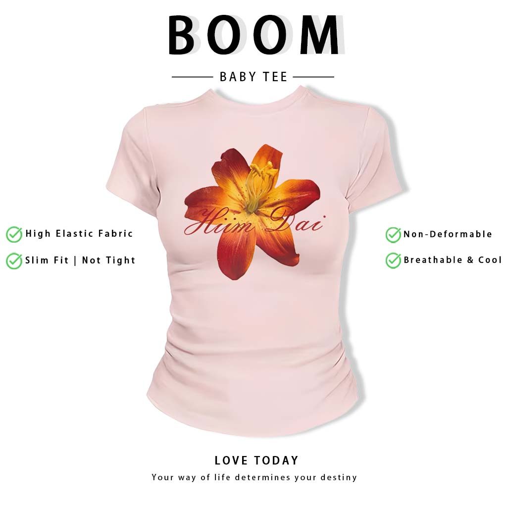 BOOM Áo Baby Tee Nữ Cotton Ôm Body-Áo Thun Ngắn Tay Y2K In Hình PhongCách Mùa Hè, Cổ Tròn Hàng Đầucách hàn quốc phongQ37