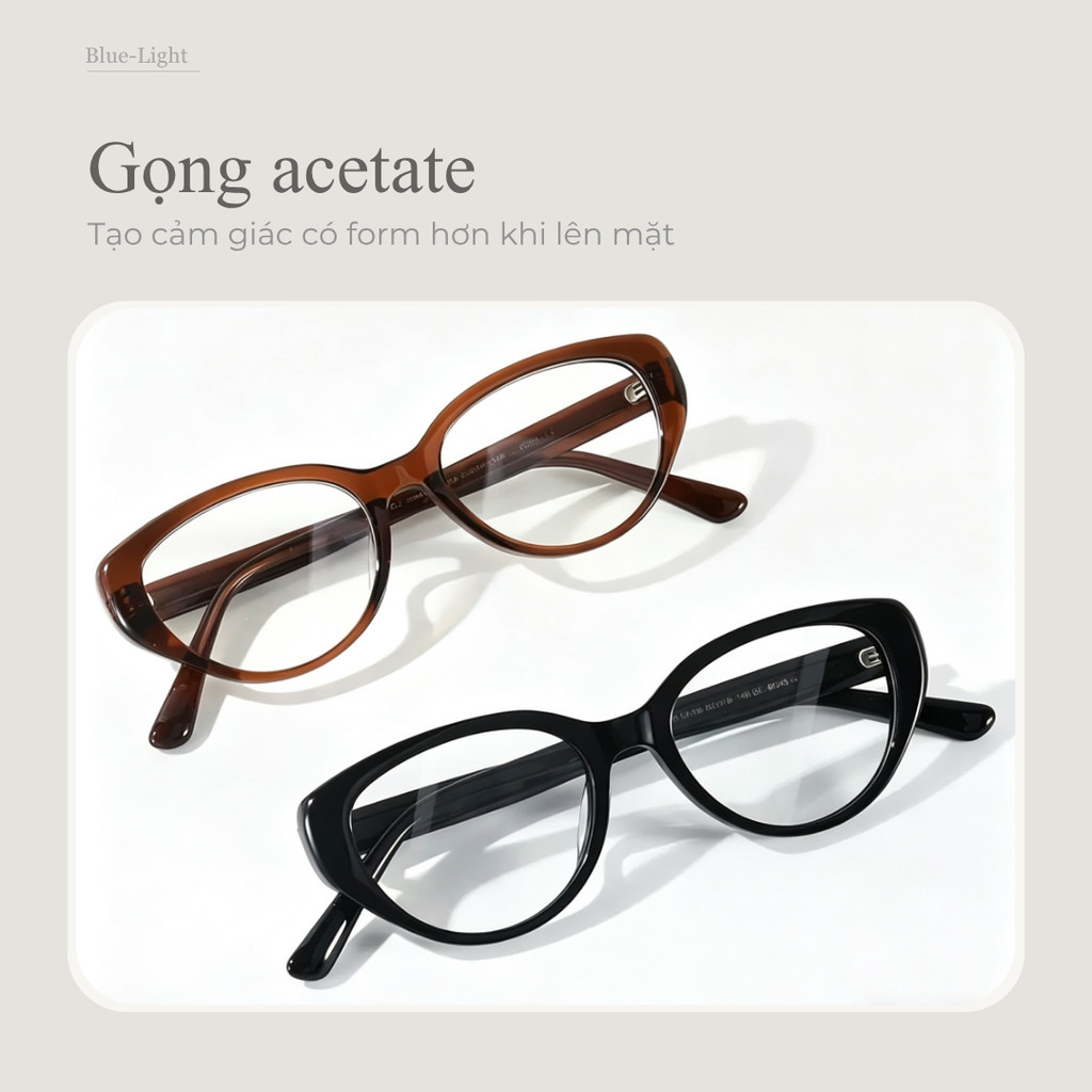 Kính chống ánh sáng xanh nữ dáng mắt mèo gọng acetate đeo hằng ngày