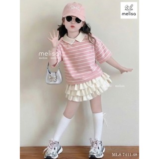 12-38kg (hàng thiết kế) Set áo kẻ cổ bẻ mix chân váy tầng Melisa