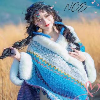 NCE Áo Poncho Mông Cổ, Style Dân Tộc với Chiếc Khăn Choàng, Len Nhân Tạo Mềm Mại dành cho Mùa Đông