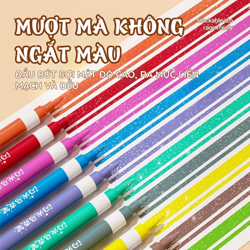 Bộ Bút Acrylic Marker 24/36/48 Màu – Đầu Lông Brush Lấp Lánh Linh Hoạt, Màu Sắc Tươi, Học Sinh Vẽ Tranh Nghệ Thuật