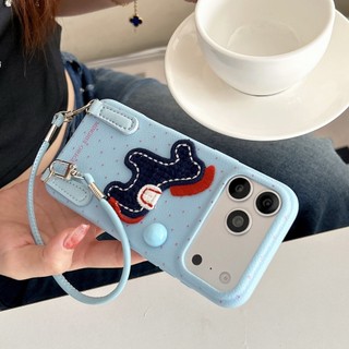 Hoạt Hình Dễ Thương 3D Sóng Điểm Thêu Ngựa Wrsit Dây Da Mềm Vỏ Điện Thoại Cho iPhone 17Promax 17Pro 12 13 14 15 16 Pro Max 11 Vỏ Di Động Nữ Chống Sốc
