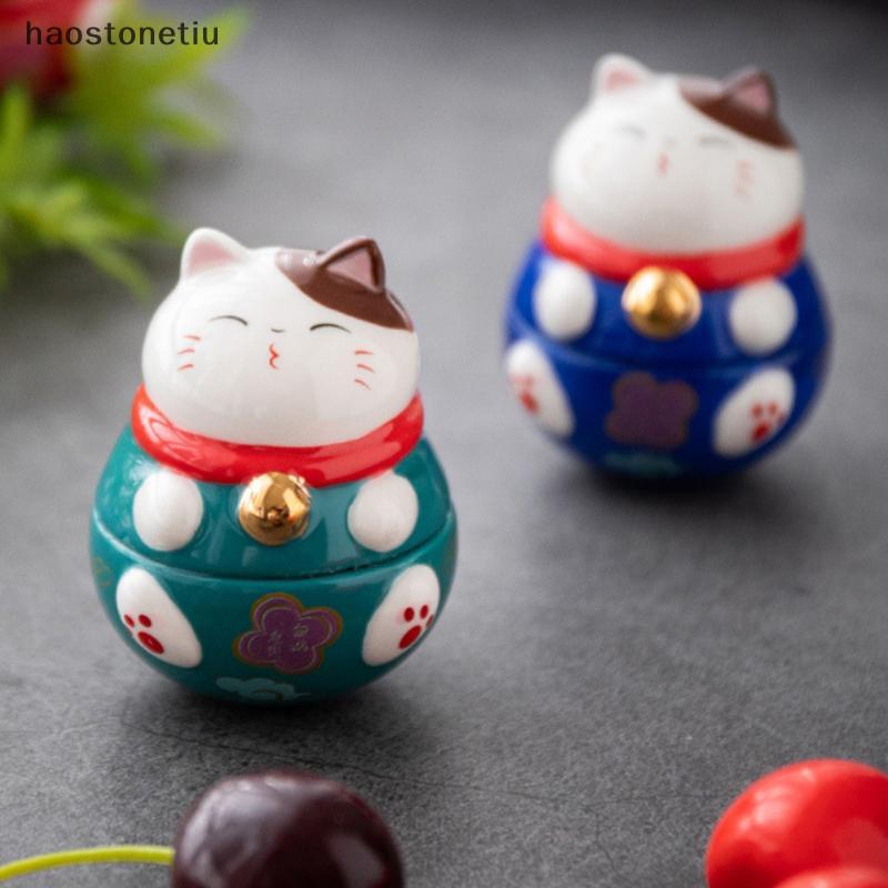 NS Nhật Bản Gốm May Mắn Mèo Tumbler Daruma Thủ Công Hoạt Hình Mèo May Mắn Đồ Trang Trí Phong Cảnh Trang Trí Nhà May Mắn Tượng Mèo Tượng Nhỏ NS